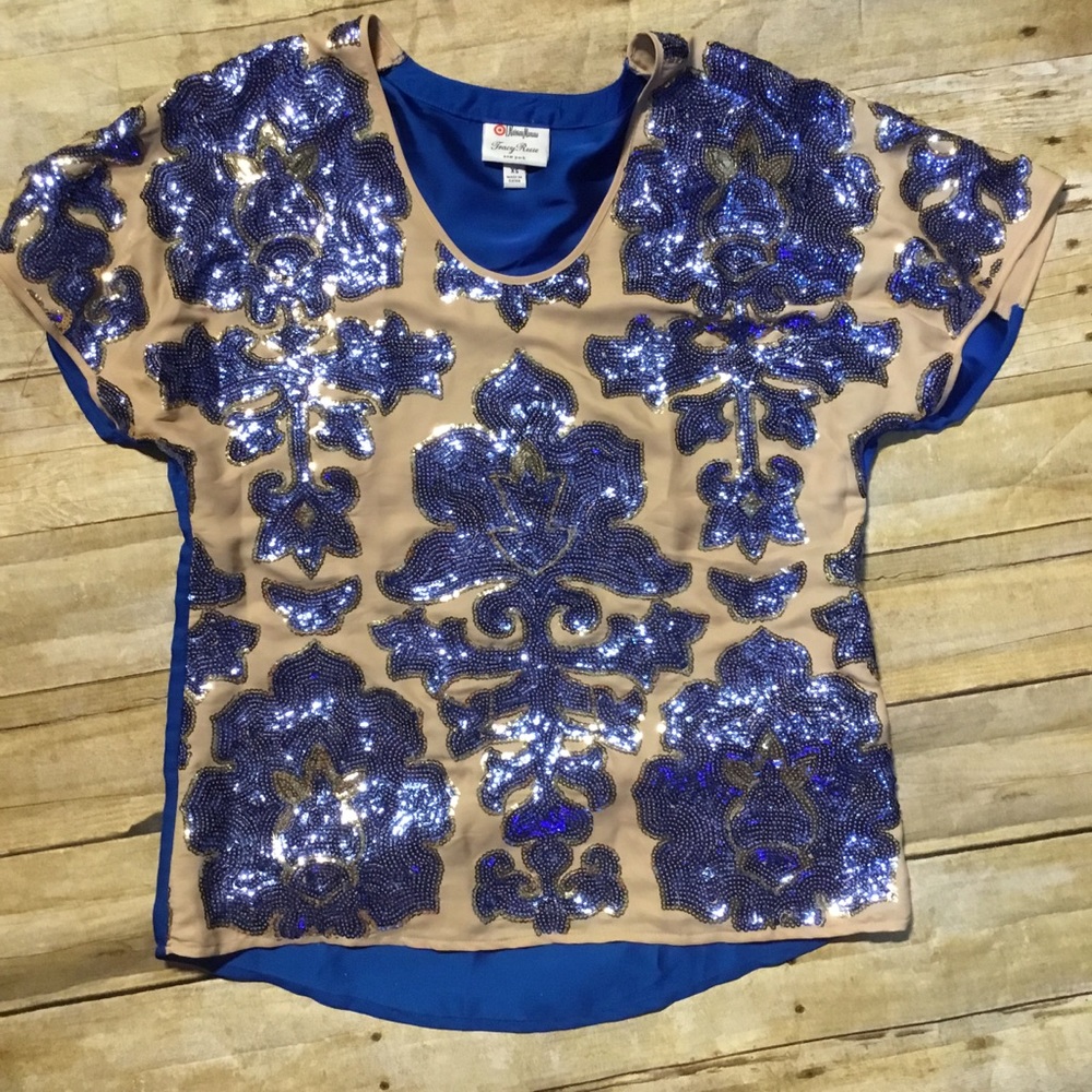 Gold blue sequin blouse Neiman Marcus Target